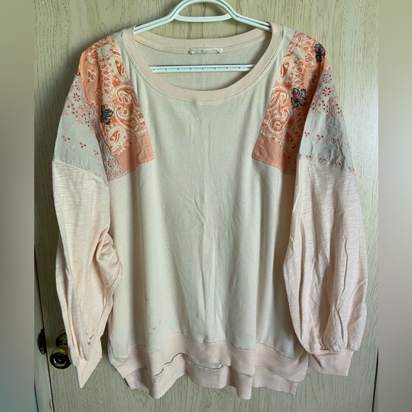 WE THE FREE by Free People Feelin' It Top Peach Mixed Fabric size Large READ - Picture 2 of 14